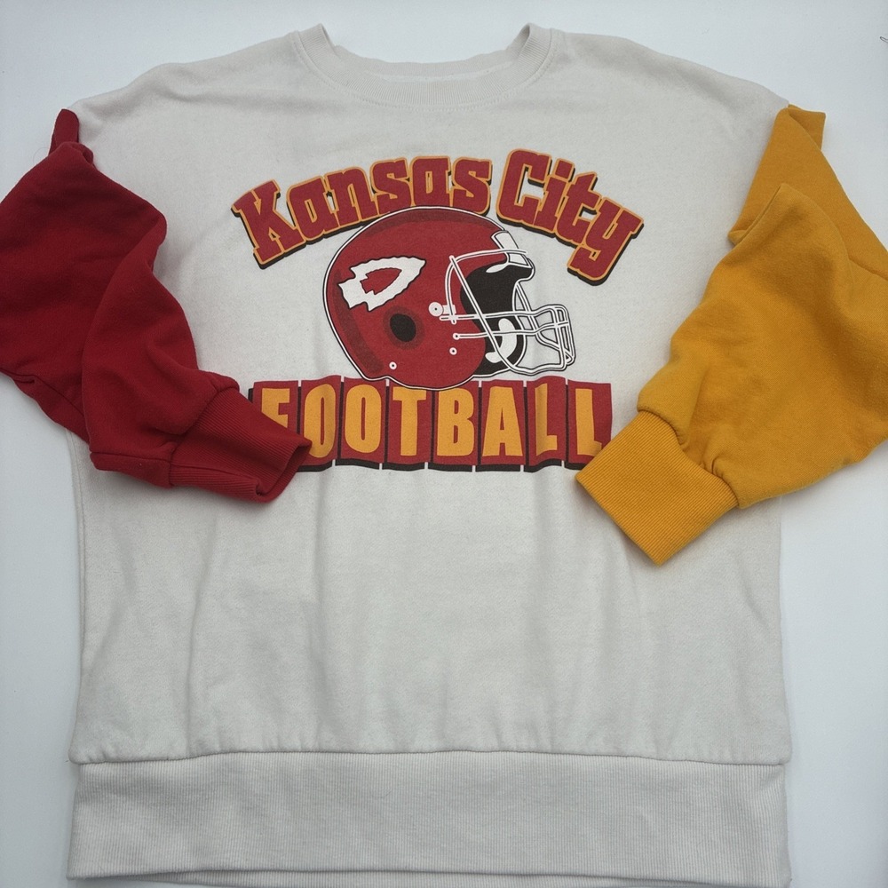 Love Letters Kansas City Football Sweatshirt Womens Small Colorblock Red Yellow